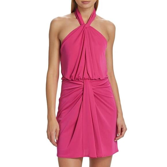 Cinq a Sept Kaily Gathered Mini Dress in Pink Dahlia Size 6 Ruched Stretch - Picture 1 of 10